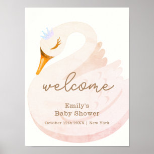 Poster Boho Princess Swan Girl Baby shower Bienvenue