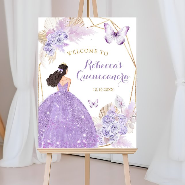 Poster Boho Purple Floral Butterfly Quinceañera Bienvenue (Créateur téléchargé)