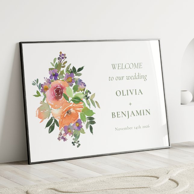 Poster Boho Purple Orange Floral Mariage Bienvenue (Créateur téléchargé)
