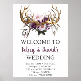 Poster Boho Purple Plum Pink Peonies Détails du Mariage
