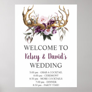 Poster Boho Purple Plum Pink Peonies Détails du Mariage