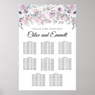 Poster Boho Purple White Floral 8-Table Seating Chart