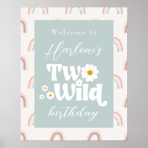 Poster Boho Rainbow Daisy Two Wild 2nd Birthday Welcome