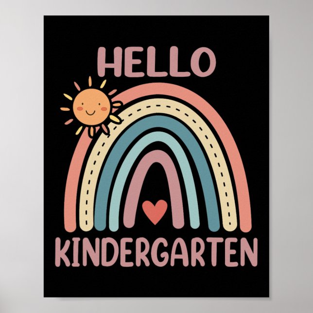 Poster Boho Rainbow Heart For Teachers Women Hello Kinder (Devant)