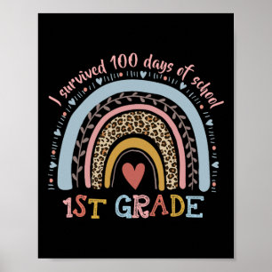 Poster Boho Rainbow J'ai survécu à 100 jours d'école de 1