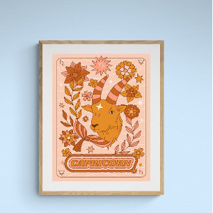 Poster Boho Retro Capricorn Zodiac
