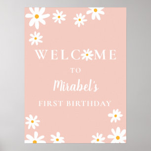 Poster Boho Retro Daisy Wild One 1er anniversaire Bienven