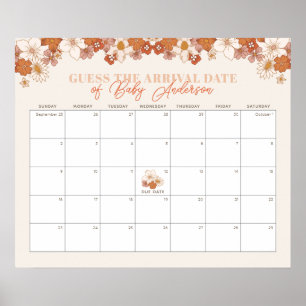 Poster Boho Retro Floral Baby Devinez Le Calendrier De Da