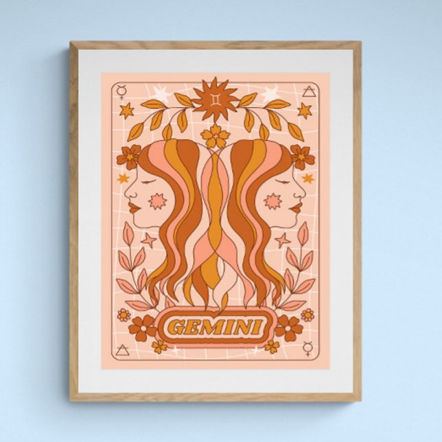 Poster Boho Retro Gemini Zodiac (Créateur téléchargé)