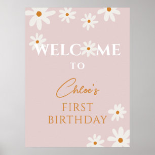 Poster Boho Retro Rose Daisy Floral Girl Anniversaire Bie