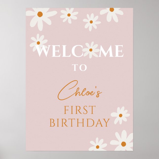 Poster Boho Retro Rose Daisy Floral Girl Anniversaire Bie (Devant)