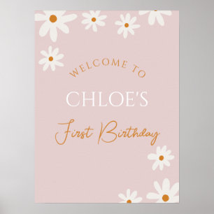 Poster Boho Retro Rose Daisy Girl Premier anniversaire Bi