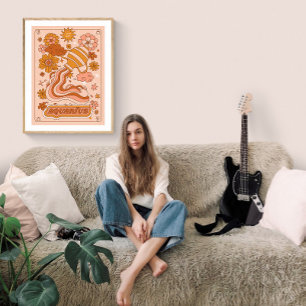 Poster Boho Rétro Verseau Zodiaque
