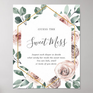 Poster Boho Rose Baby shower Devinez L'affiche Sweet Mess