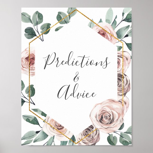 Poster Boho Rose Baby shower Prédiction et conseils (Devant)
