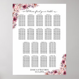 Poster Boho Rose Dusty Floral 18 Tables Siège Mariage