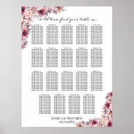 Poster Boho Rose Dusty Floral 19 Tables Siège Mariage