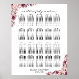 Poster Boho Rose Dusty Floral 20 Tables Siège Mariage