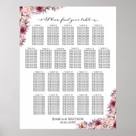 Poster Boho Rose Dusty Floral 21 Tables Siège Mariage