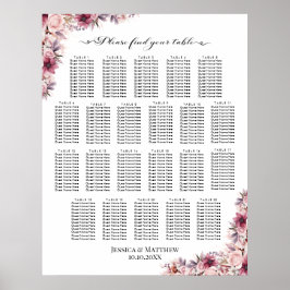 Poster Boho Rose Dusty Floral 22 Tables Siège Mariage