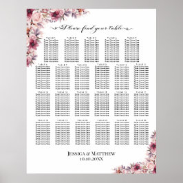 Poster Boho Rose Dusty Floral 23 Tables Siège Mariage