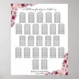 Poster Boho Rose Dusty Floral 24 Tables Siège Mariage