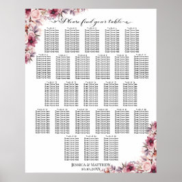Poster Boho Rose Dusty Floral 25 Tables Siège Mariage