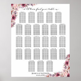 Poster Boho Rose Dusty Floral 26 Tables Siège Mariage
