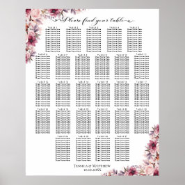 Poster Boho Rose Dusty Floral 27 Tables Siège Mariage