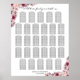Poster Boho Rose Dusty Floral 28 Tables Siège Mariage