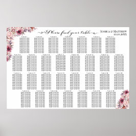 Poster Boho Rose Dusty Floral 30 Tables Siège Mariage