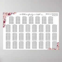 Poster Boho Rose Dusty Floral 31 Tables Siège Mariage