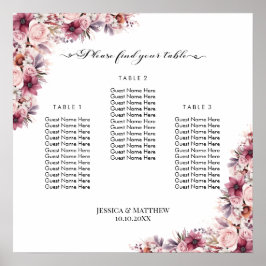 Poster Boho Rose Dusty Floral 3 Tables Mariage Siège Pour
