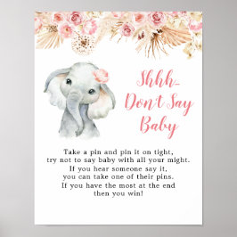 Poster Boho rose Elephant fille Baby shower ne pas dire b