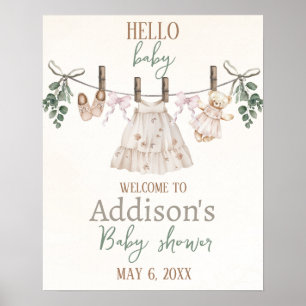 Poster Boho Rose fille Baby shower Vêtements bébé Bienven