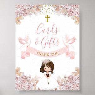 Poster Boho Rose Floral Girl First Communion Cartes & Cad