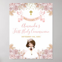 Boho Rose Floral Girl First Holy Communion Bienven