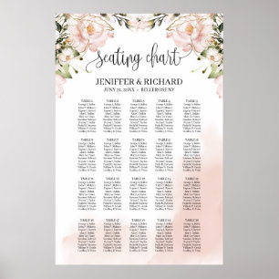 Poster Boho rose floral or mariage carte de sièges