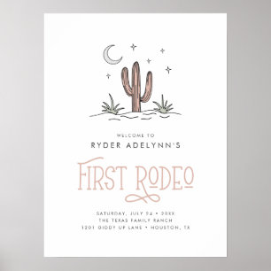 Poster Boho Rose Moderne Fille Premier Rodéo 1er Annivers