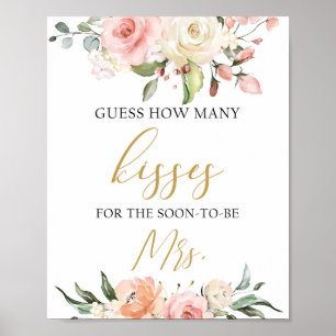 Poster Boho rose pâle pêche floral combien de baisers sig