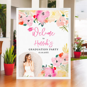 Poster Boho rose printemps jardin fleuri bienvenue