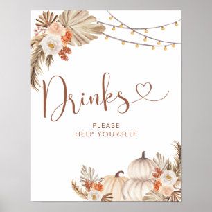 Poster Boho Rustic Citrouille Fall in Love Boissons Sign