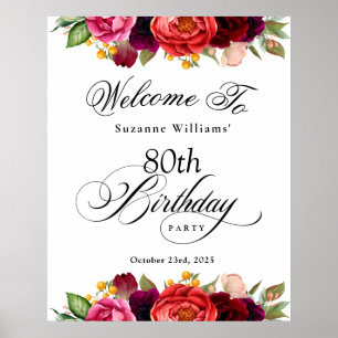 Poster Boho Rustic Watercolor Floral 80e fête d'anniversa