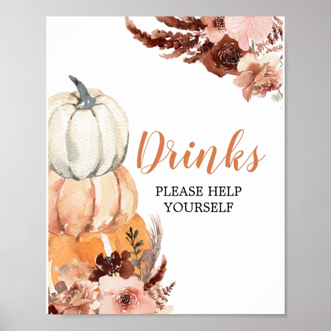 Poster Boho Rustique Citrouille Baby shower Boissons (Devant)