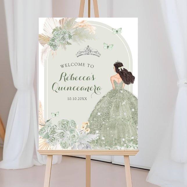 Poster Boho Sage Green Floral Princess 15 Años Bienvenue (Créateur téléchargé)