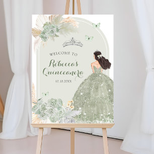 Poster Boho Sage Green Floral Princess 15 Años Bienvenue