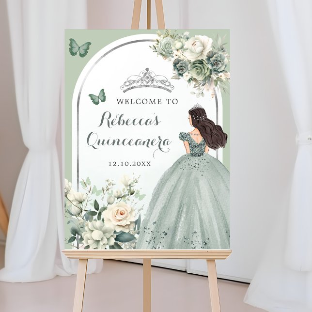 Poster Boho Sage Green Floral Quinceañera Bienvenue (Créateur téléchargé)