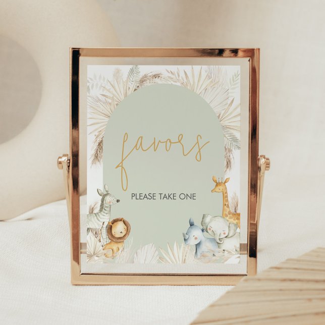 Poster Boho Sage Green Safari Favorisés (Hello Baby Safari Baby Shower  Favors Sign)