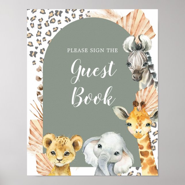 Poster Boho Sage Green Safari Oh Boy Livre d'Invité (Devant)