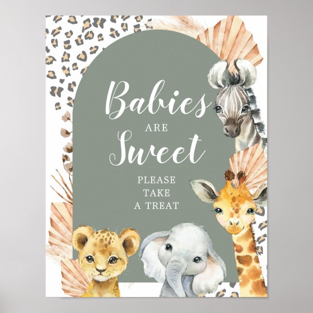 Poster Boho Sage Green Safari Oh Garçon Bébés sont doux (Devant)